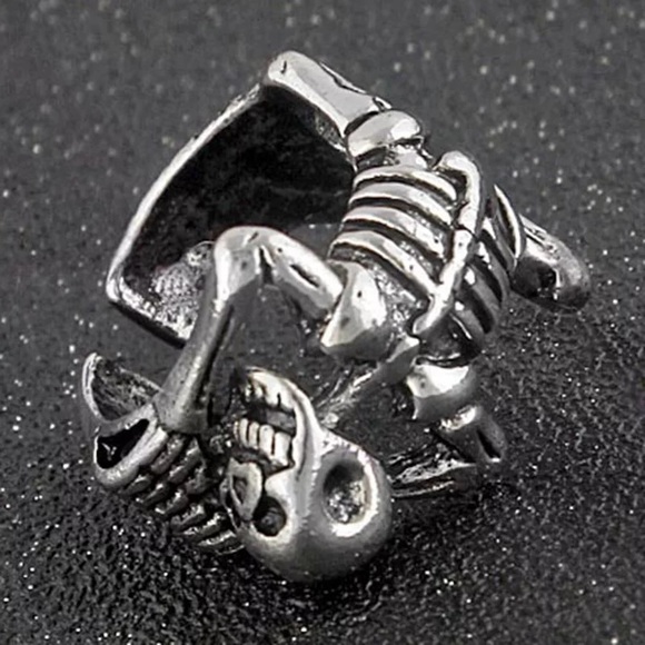 Mens Skeleton Adjustable Skull Ring - Picture 3 of 5